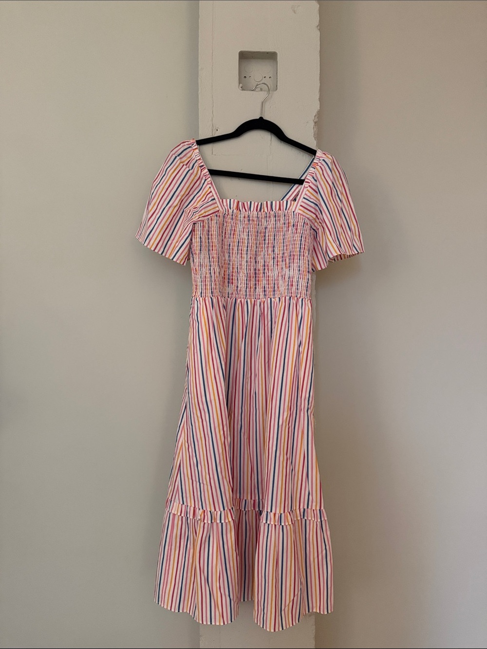 Draper James Pink Multi-Stripe Smocked Midi Dress